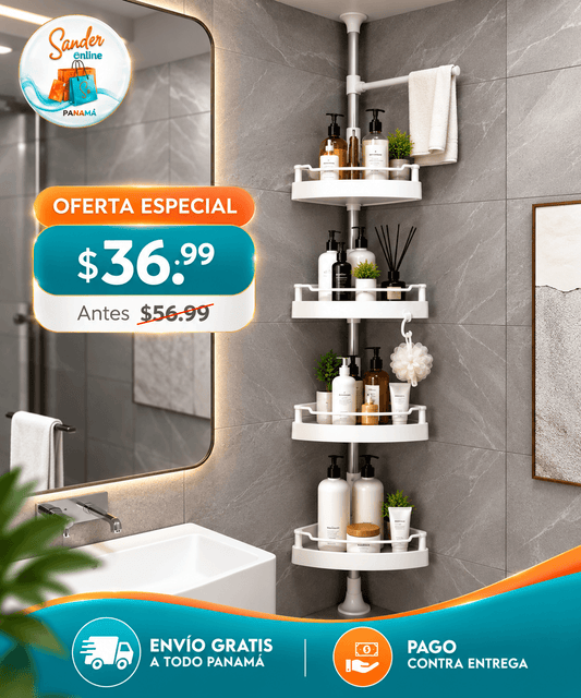 ✨PREMIUM™ ORGANIZADOR ESQUINERO DE BAÑO🔥 🛁Convierte una esquina vacía en 4 niveles de espacio y orden.