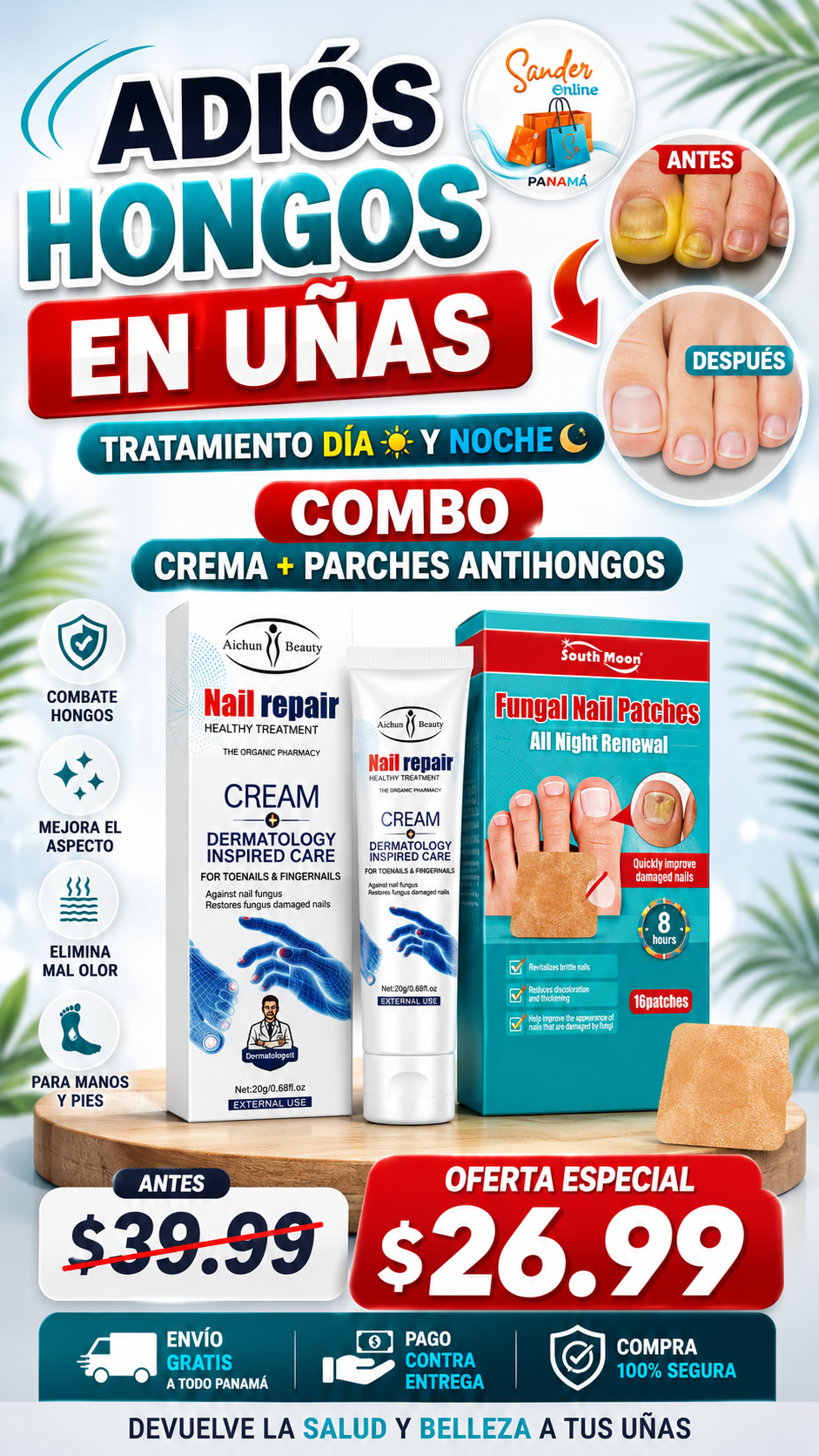 🚨 "NO ES SOLO UNA CREMA... ES EL KIT COMPLETO DE DÍA Y NOCHE PARA UÑAS CON HONGOS" COMBO Crema + 16 Parches