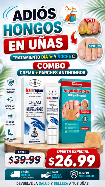 🚨 "NO ES SOLO UNA CREMA... ES EL KIT COMPLETO DE DÍA Y NOCHE PARA UÑAS CON HONGOS" COMBO Crema + 16 Parches