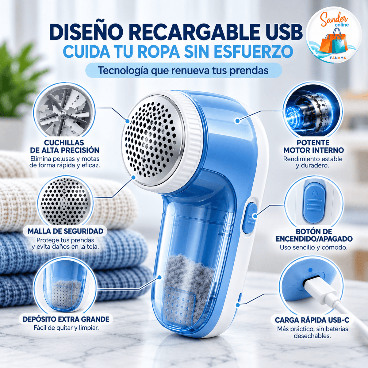 🧥 REMOVEDOR DE PELUSAS ELÉCTRICO  ✨ ¡Efecto ropa nueva al intante!